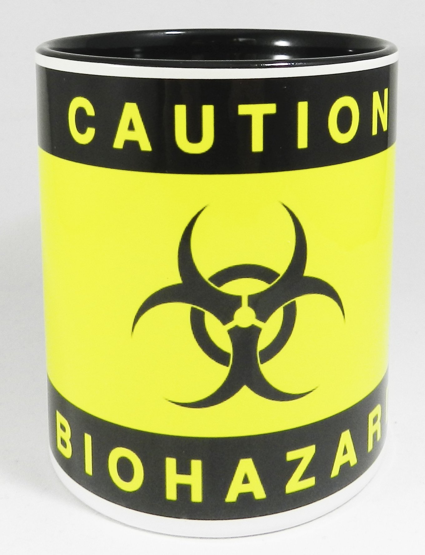Half a Donkey Biohazard Warning Hazard Mug with glazed black handle and inner