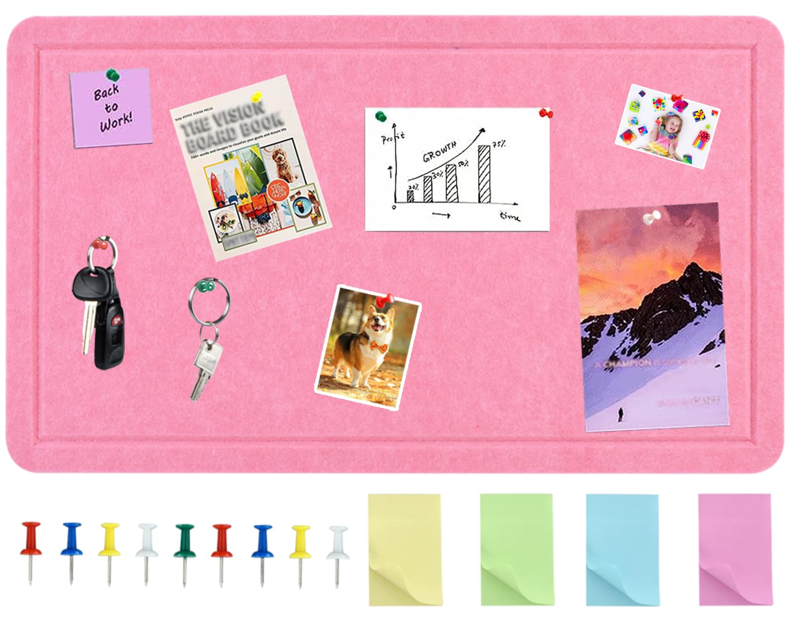 Photo 1 of Vuzvuv Pink 28"x16" Large Cork Board with 50 Push Pins & Sticky Notes, Self-Adhesive Bulletin Board for Wall, Felt Pin Vision Board for Paste Notes,Schedules Offices Home