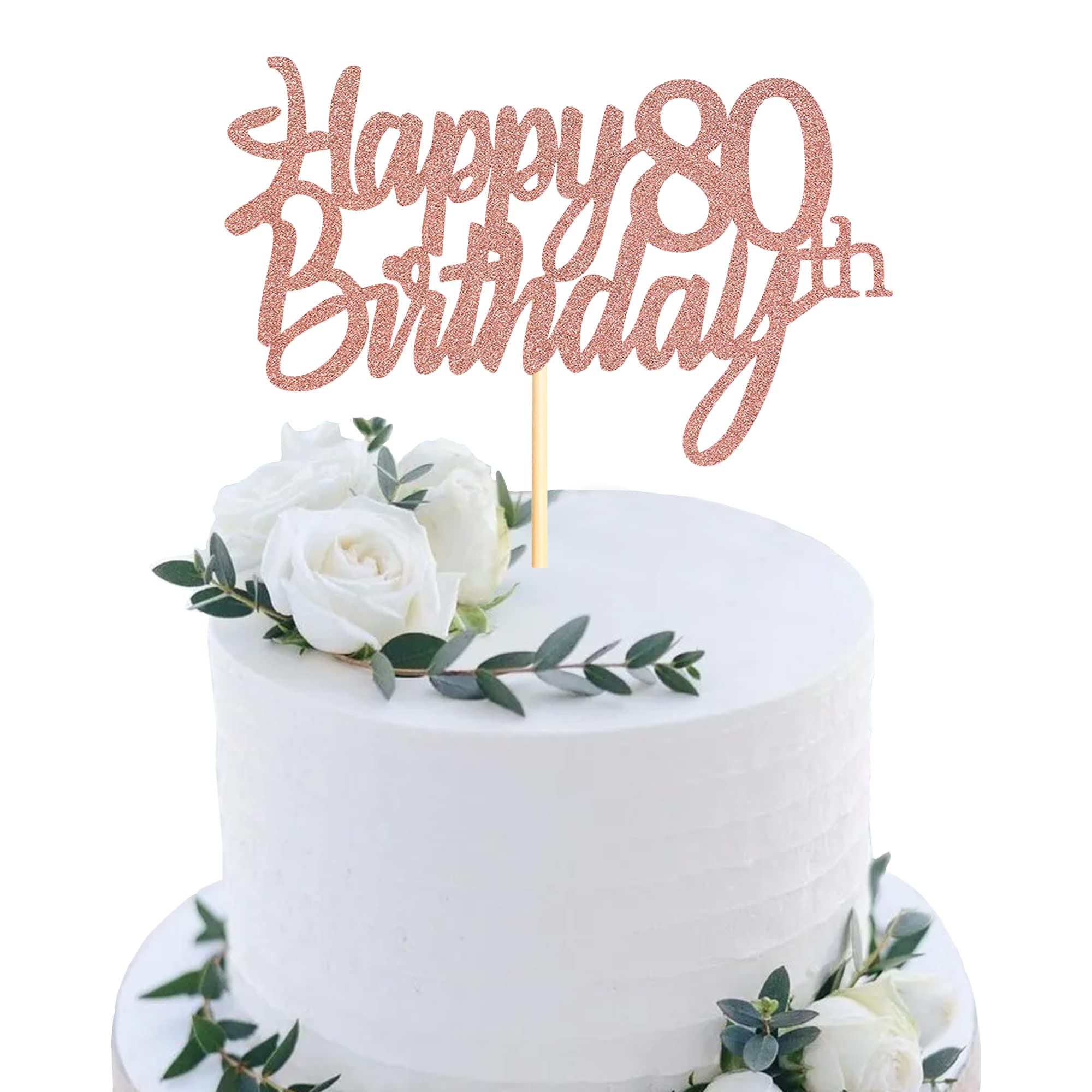 Sumerk Rose Gold Glitter Happy 80th Birthday Cake Topper 80th Cake Topper for Birthday Anniversary Party Decorations - Pack of 1