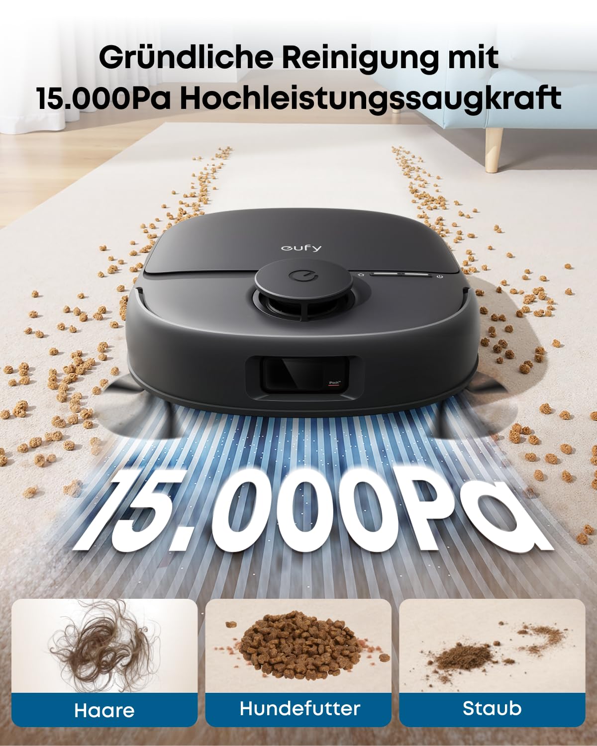 eufy Saugroboter mit Wischfunktion C28, HydroJet delbstreinigende Wischrolle, 15.000 Pa Turbo-Saugkraft, 5‑in‑1 Omni-Station, Anti-Verwicklung-Bürste, KI‑Hinderniserkennung 4