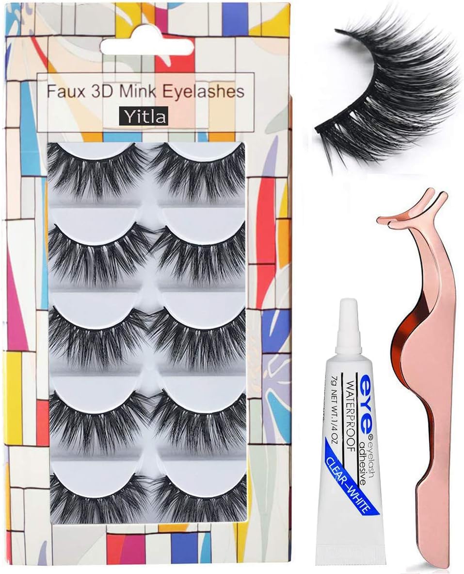 Professional 5 pairs Faux 3D Mink Eyelashes Thick Long Multilayer Fluffy False Eyelashes With Free Precision Eyelashes Clip glue (5 pairs)