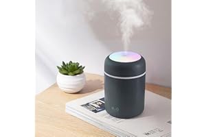 SAUNANA Portable Mini Humidifier, Colorful, Cool Mist, USB Powered. Perfect for Bedroom, Office & Car (300ml, Gray)