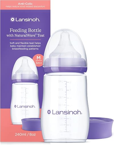 Lansinoh Anti Colic Baby Bottle 240ml NaturalWave Medium Flow Teats