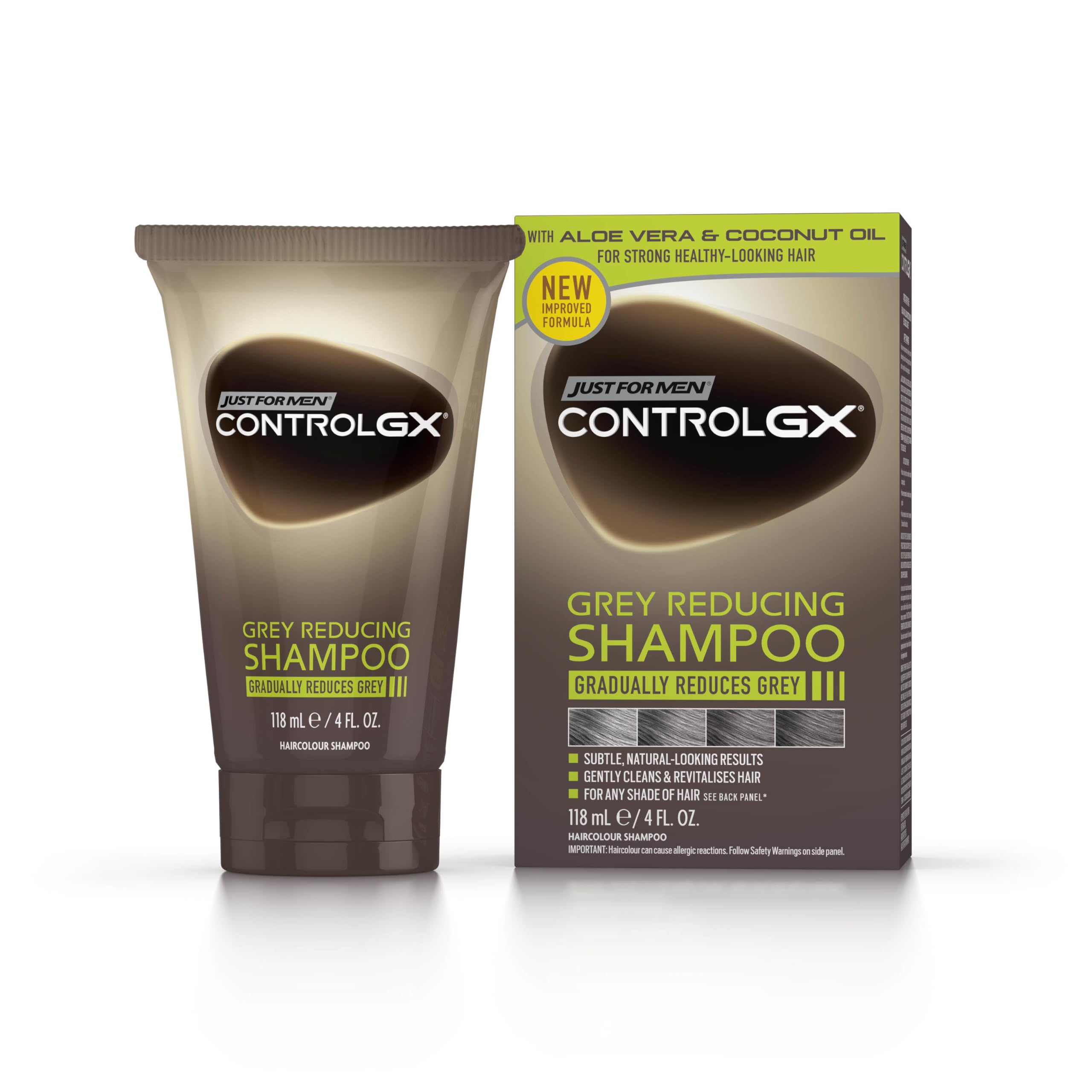 Just For Men Control Gx Reducing Shampoo for Grey Hair, with Coconut Oil and Aloe Vera, Unscented, Grey, 118 ml (Pack of 1)
