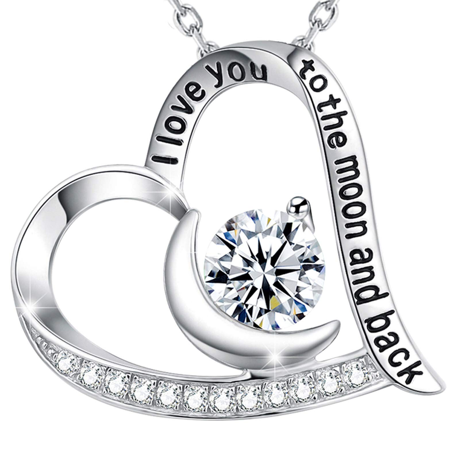 GinoMay Mothers Day Birthday Gifts for Women April Birthstone Necklace Mum Wife Gifts I Love You to the Moon and Back Necklace Sterling Silver — image 1