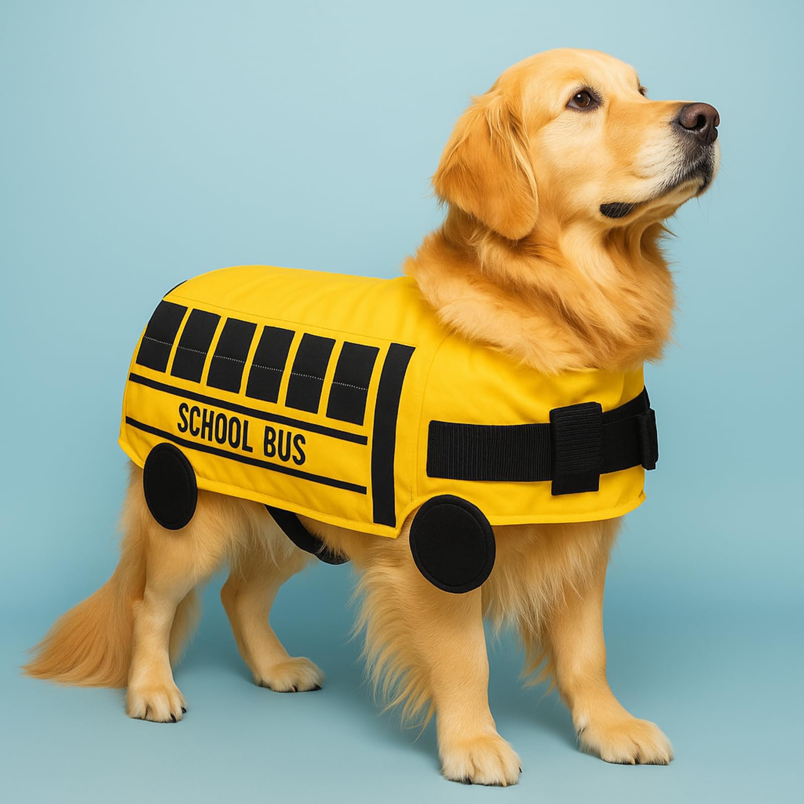 Photo 1 of Halloween School Bus Pet Costume Funny Dog Costume Yellow School Bus Life Jacket Swimming Boating Water Flotation Vest Halloween Pet Costume Suit for Dog Cosplay Accessories for Halloween Parties(XL)