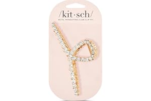 Kitsch Loop-Shaped Gold Rhinestone Claw Clip, Metal Claw Clips for Thick Hair, Gold Claw Clip & Rhinestone Hair Claw Clips fo