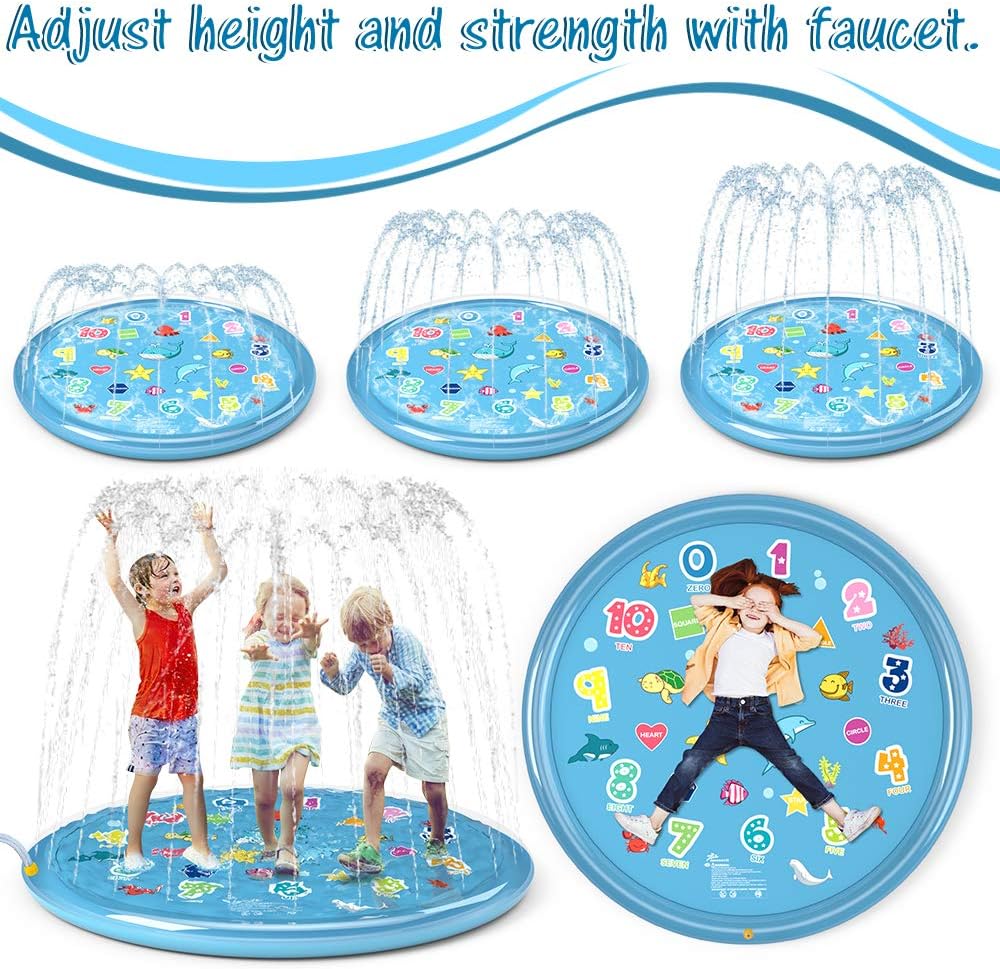 Jasonwell Sprinkler for Kids Splash Pad Play Mat 60" Baby Wading Pool for Toddlers Summer Outdoor Water Toys Kids Sprinkler Pool for Boys Girls Children Numbers Learning Age 1 2 3 4 5 6 7 8: Toys & Games
