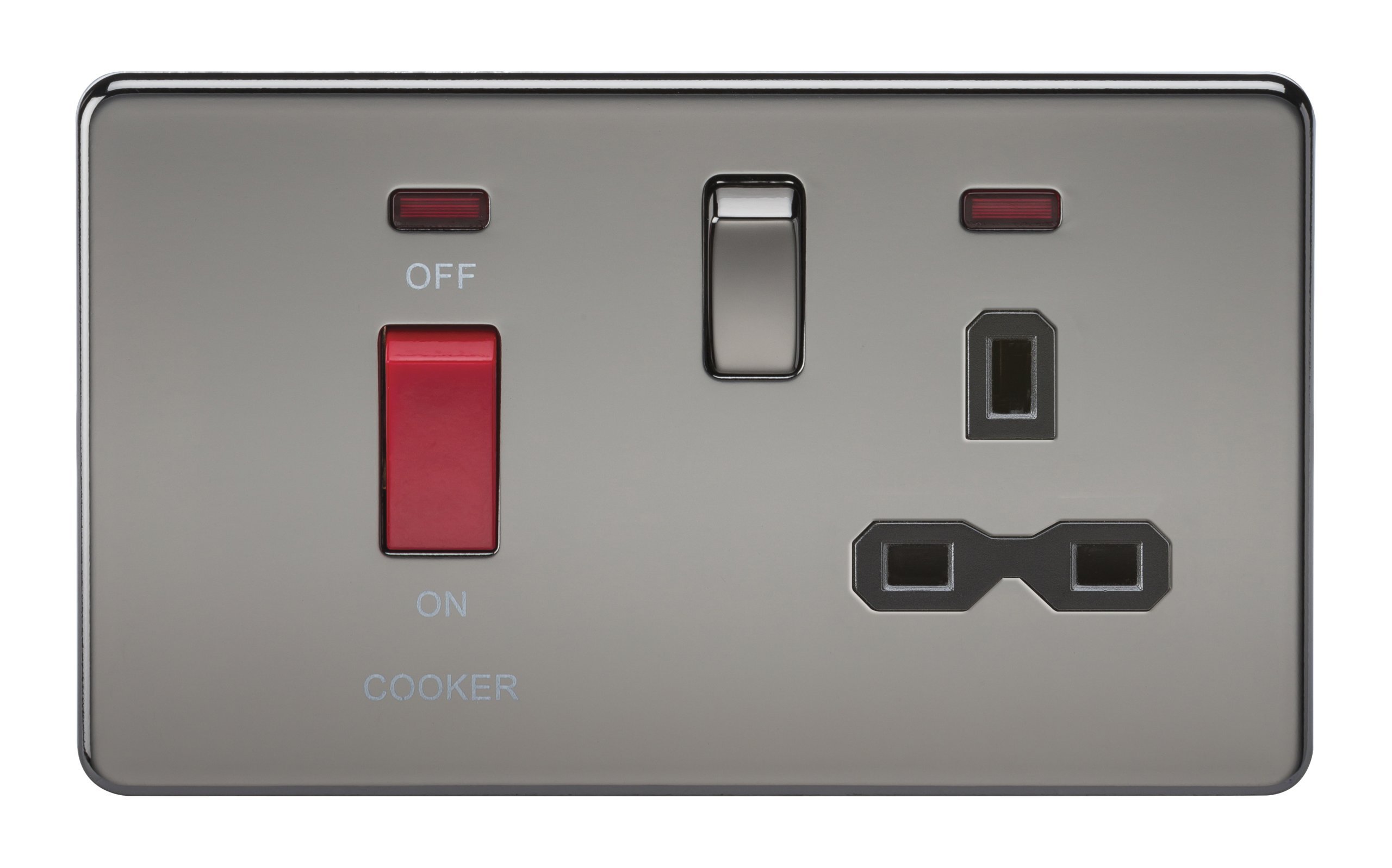 Knightsbridge SFR8333NBN Screwless 45A Dp 13A Switched Socket with Neons Nickel with Black Insert, 230 V