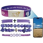 Fancypost 5PC Bible Verse Bracelets,WWJD Christian Scripture Elastic Scan Wristbands,Crystal Cross Faith Beads Bracelet,Braided Rope Handchain Jewelry for Women Men