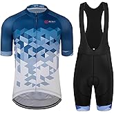 GCRFL Men's Cycling Jersey Set Road Bike Shorts Sleeves Jersey Zipper Pokcet Bib Shorts with Padded, Cycling Clothing kit Men