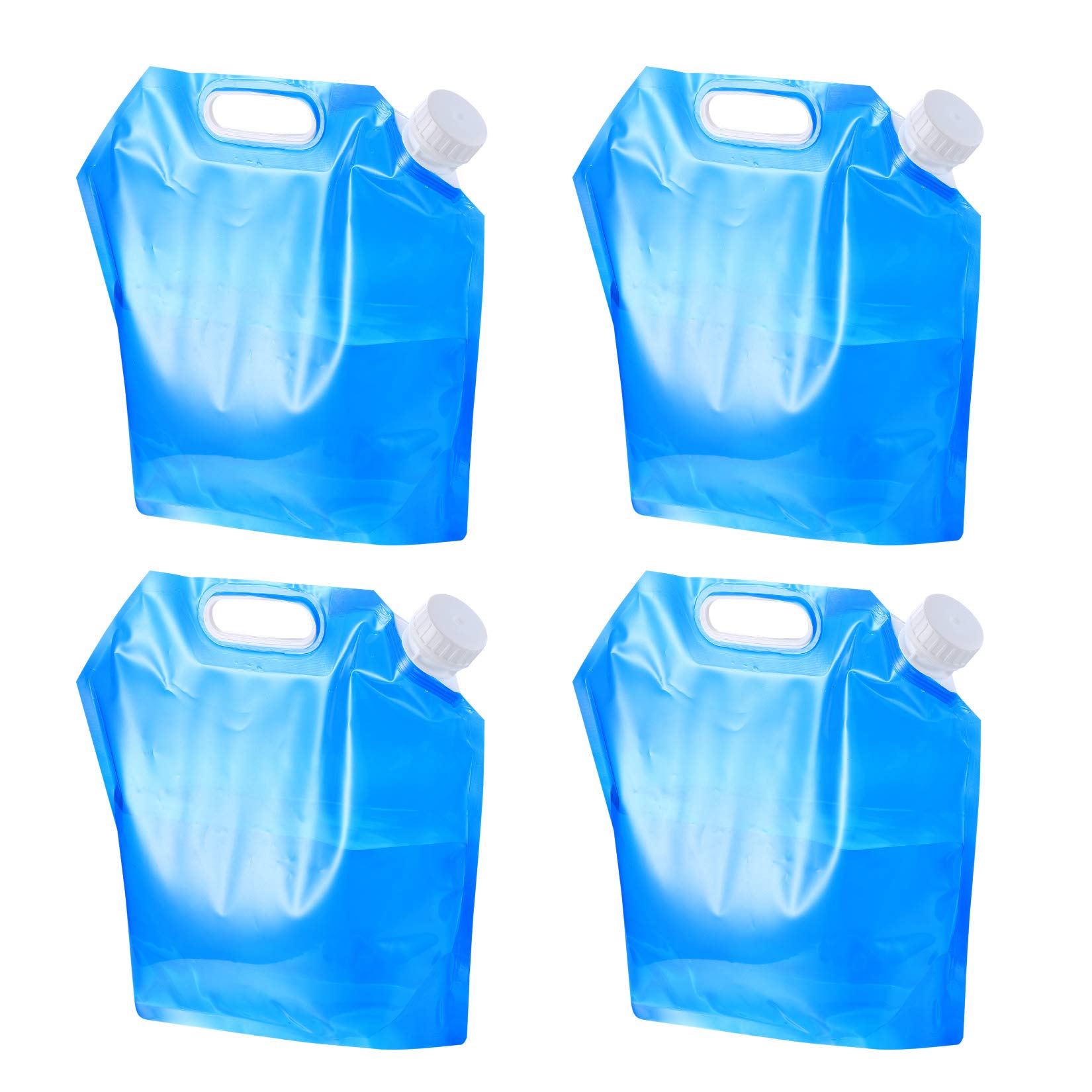 Yibaijia 4 Pack Water Container, 5L Collapsible Drinking Car Water Carrier Container, Outdoor Folding Water Bag for Sport, Hiking, Camping, BBQ, Picnic(Blue) (5L)