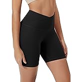 ODODOS Cloud Feeling Crossover Yoga Shorts with Back Pocket for Women, 6" / 8" V High Wasit Lounge Biker Shorts