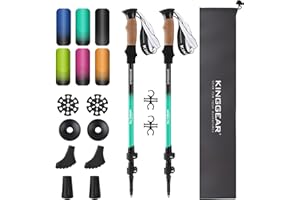 KINGGEAR Nordic Walking Stick, TP1 Hiking Poles Retractable Lightweight 7075 Aluminum, Trekking Poles with Flip Lock, Natural Cork and EVA Grip, 2pc Hiking Gear