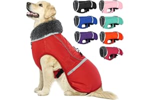 QBLEEV Warm Dog Coat Reflective Dog Jacket, Waterproof Dog Winter Coat Turtleneck Dog Clothes for Cold Weather, Thick Fleece Dog Snowsuit Christmas Dog Vest Pet Apparel for Small Medium Large Dogs L