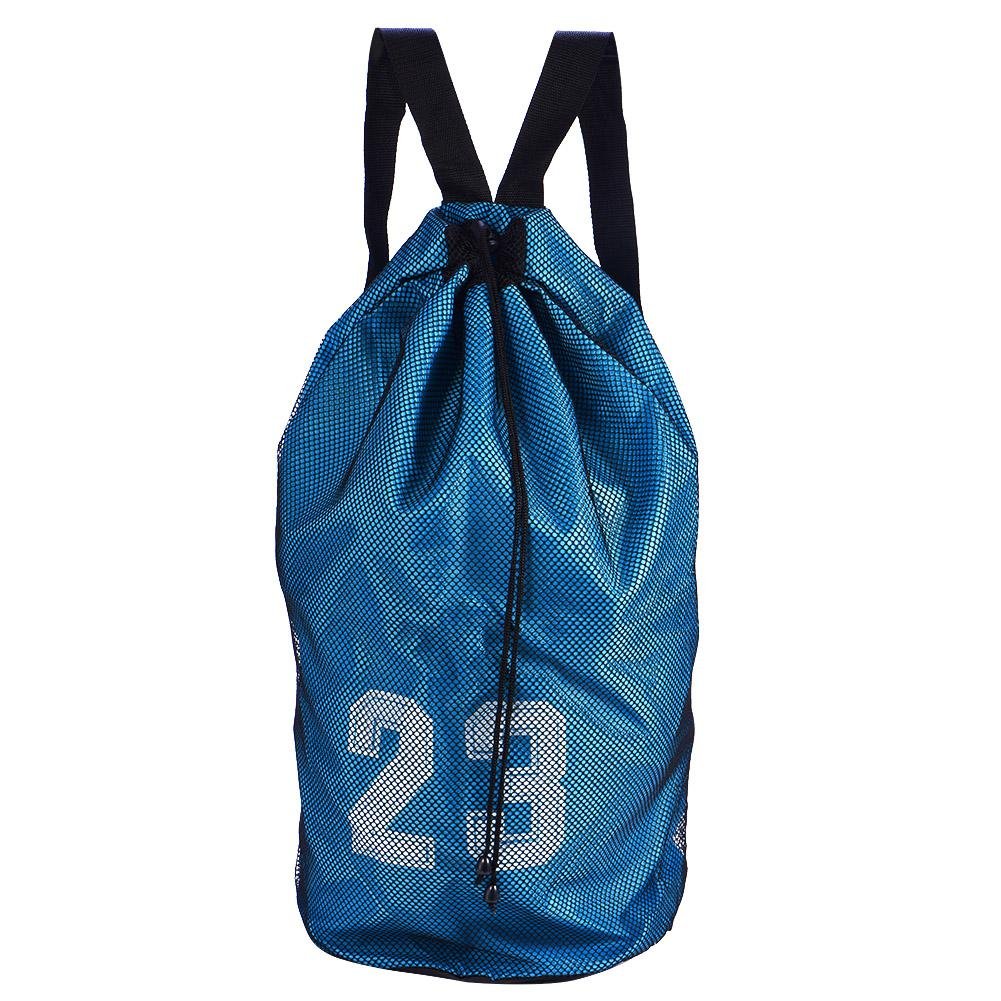 Keenso Drawstring Ball Bag, Multi-Functional Storage Bag Basketball Drawstring Bag Football Shoulder Bag Soccer Sports Training Exercising Mesh Backpack(Blue) Basketball Supplies basketball supplies