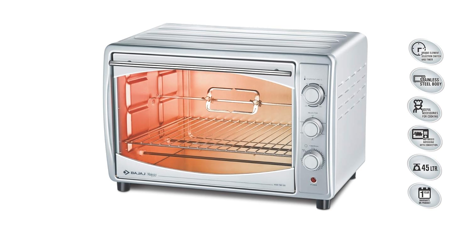 Buy Bajaj Majesty 4500 TMCSS 45-Litre Oven Toaster Grill (Silver) Online at  Low Prices in India - Amazon.in