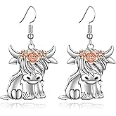 MALOYANVE Highland Cow Earrings for Women Silver with Rose Gold Accents Charming Animal Jewelry for Daily Wear Haired Cow Design Unique Idea for Holiday Gifts