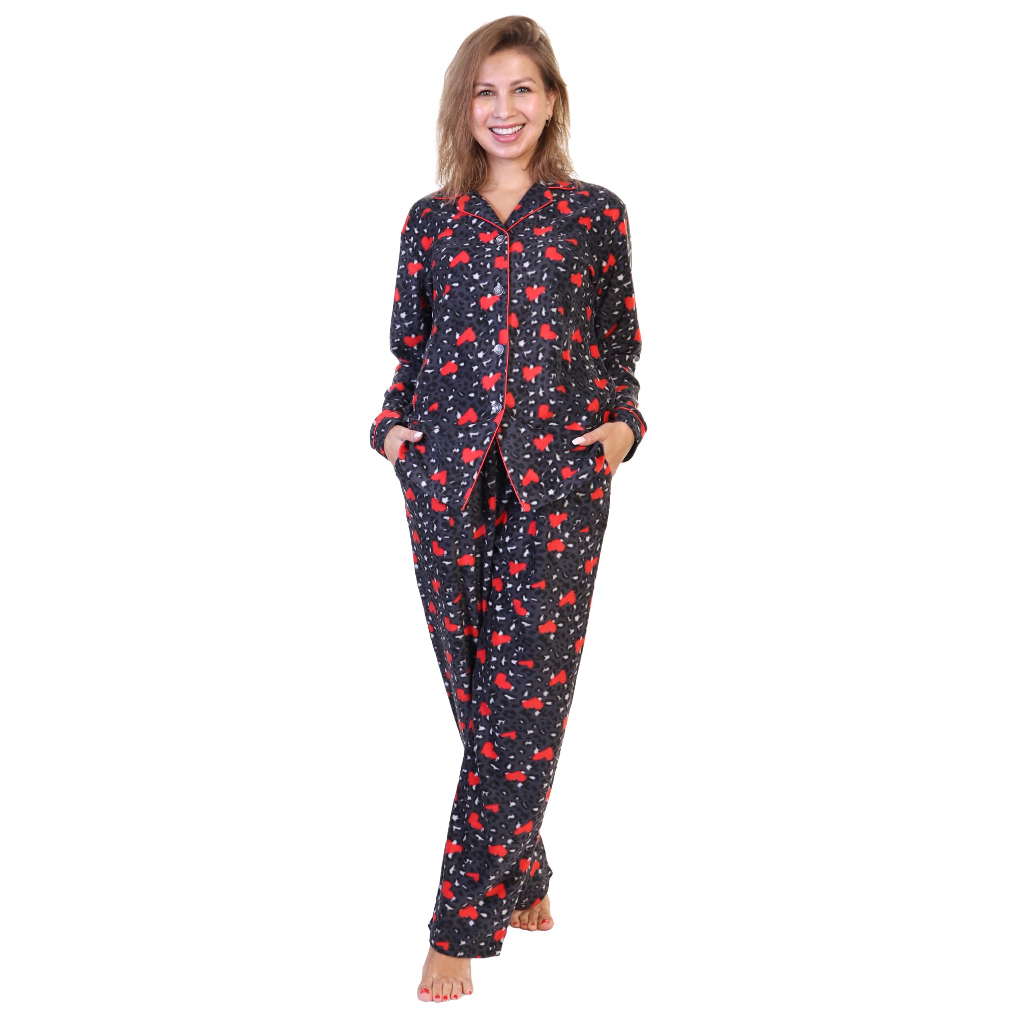 Angelina Womens Pajama Set with Notch Collar and
