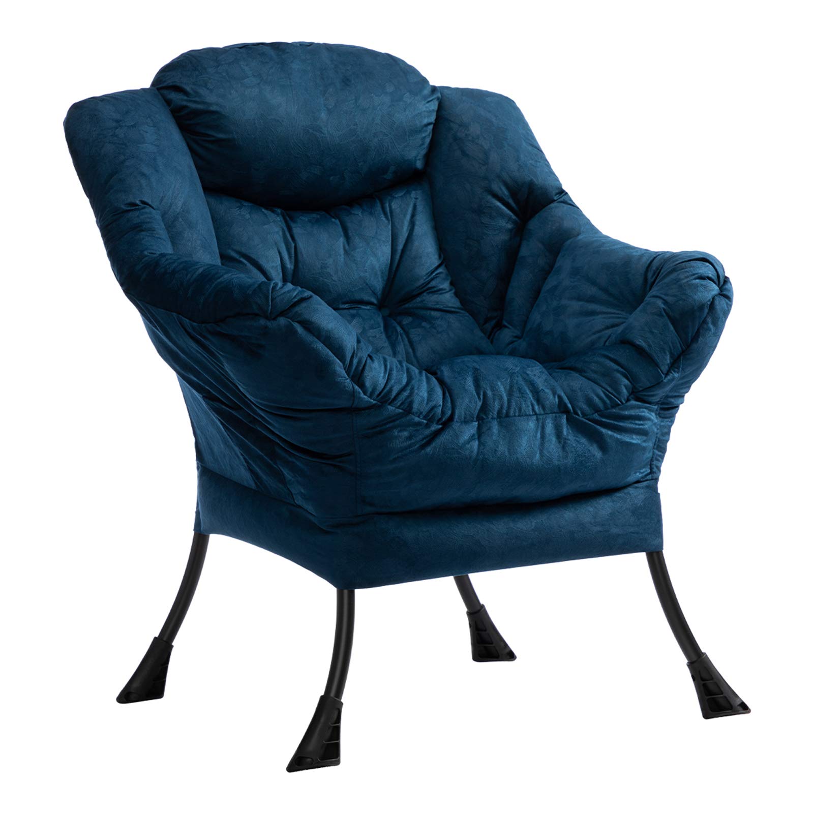 AbocoFur Modern Cotton Fabric Lazy Chair, Accent Contemporary Lounge Chair, Single Steel Frame Leisure Sofa Chair with Armrests and A Side Pocket, Thick Padded Back, Dark Blue