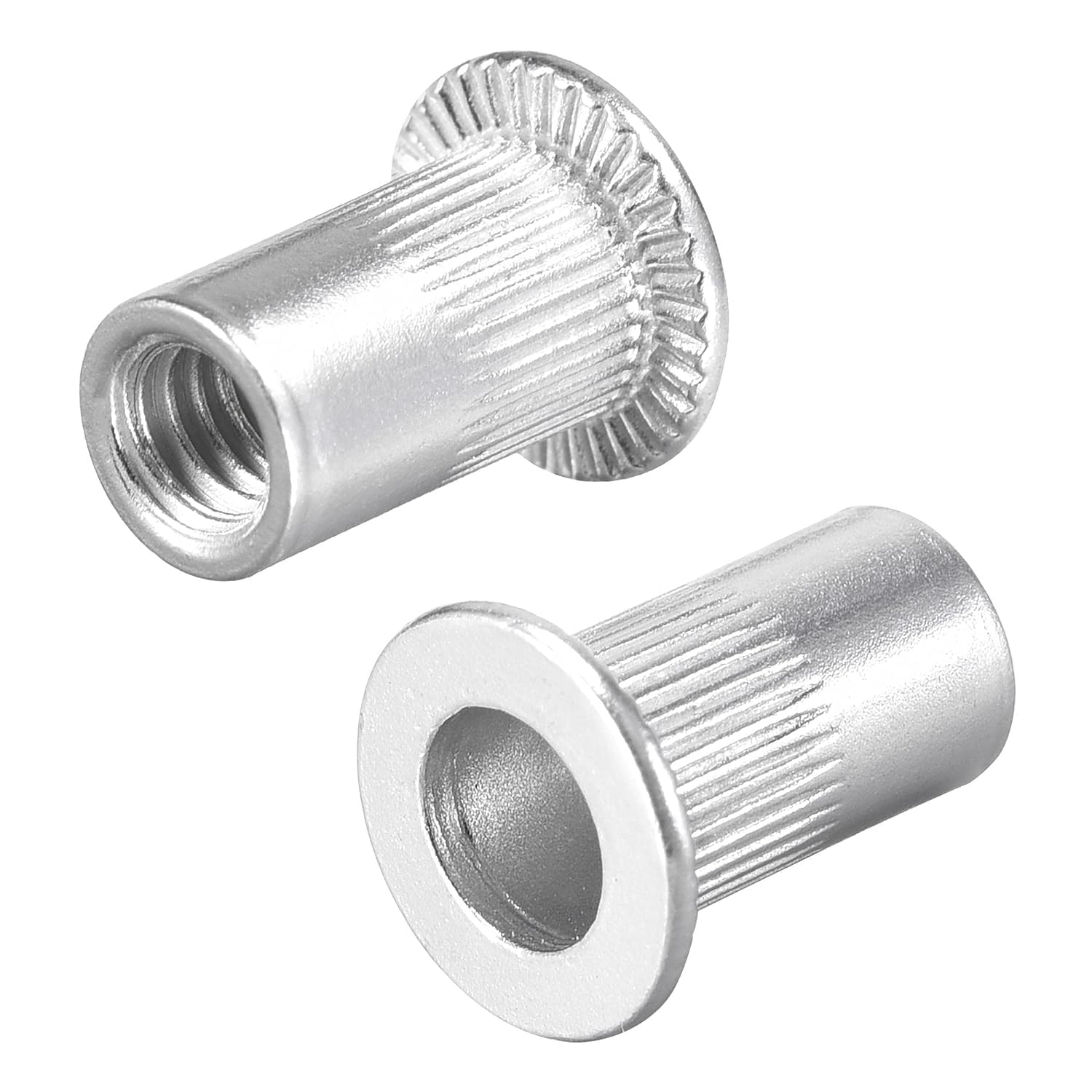 TA-VIGOR 100Pcs #8-32 Rivet Nuts, 304 Stainless Steel Knurled Flat Head Threaded Insert Nut Silver for Automotive Furniture