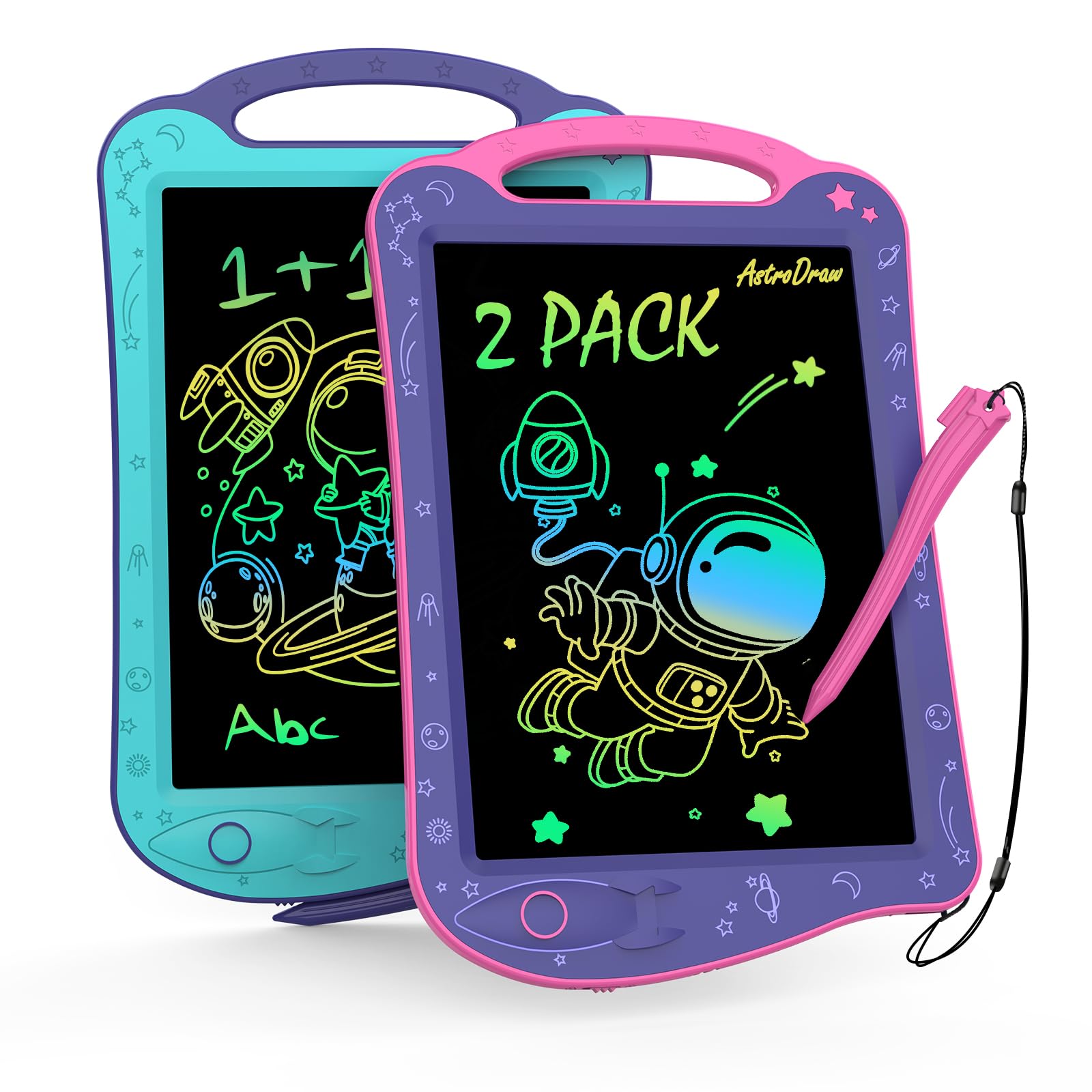 HOMESTEC Astrodraw Drawing Pad Toys, Colorful LCD Writing Tablet for Kids, Doodle Board for Toddlers 3 4 5 6 Years Old, Travel Sensory Space Toy for Boys Girls, Birthday Gift Idea,2pc Image