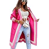 Unilexi Womens Loose Colorful Long Cardigan Sweater Oversized Striped Open Front Hooded with Pockets