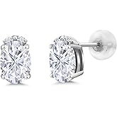 Gem Stone King 10K White Gold White Moissanite and White Diamond Earrings For Women (1.83 Cttw, Gemstone Birthstone, Oval 7X5MM)