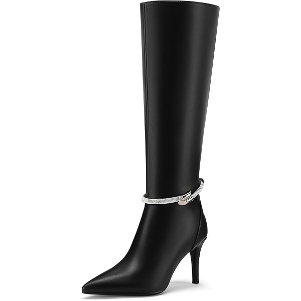 Amazon.com | FINDVELL Silver Knee High Boots for Women Chunky