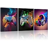 Gaming Room Canvas Wall Art Set of 3, Game Posters Wall Decor, Gamer Paintings Picture Print for Boys Room Kids Game Room Bedroom Boys Home Decoration 16x24 In Framed Ready to Hang