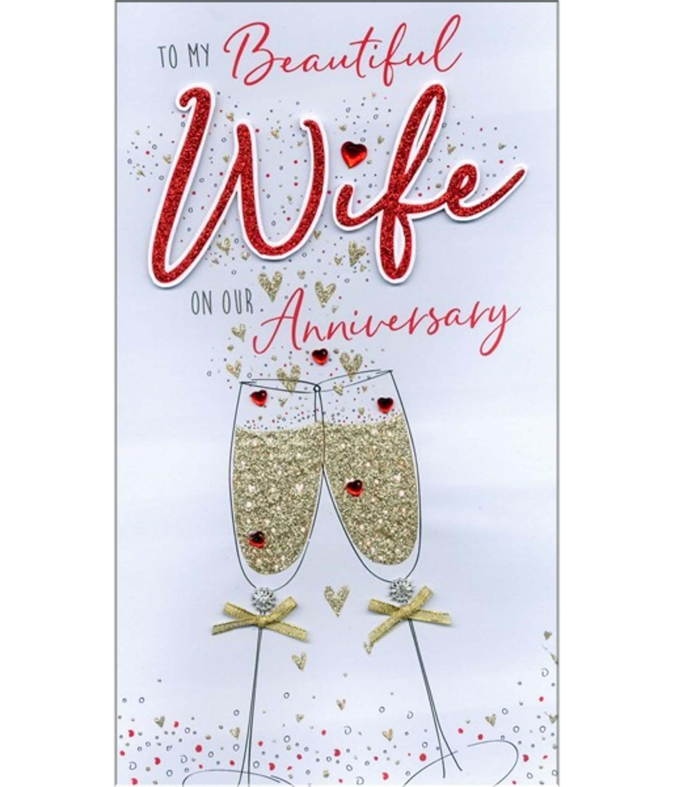 BROADWALK DESIGNS Extra Large Anniversary Card for Wife Wedding Anniversary Card 29.5 x 17 Cm (11.6 x 6.7 inches) Hearts Glitter to My Beautiful Wife with Love On Our Anniversary Handmade Details