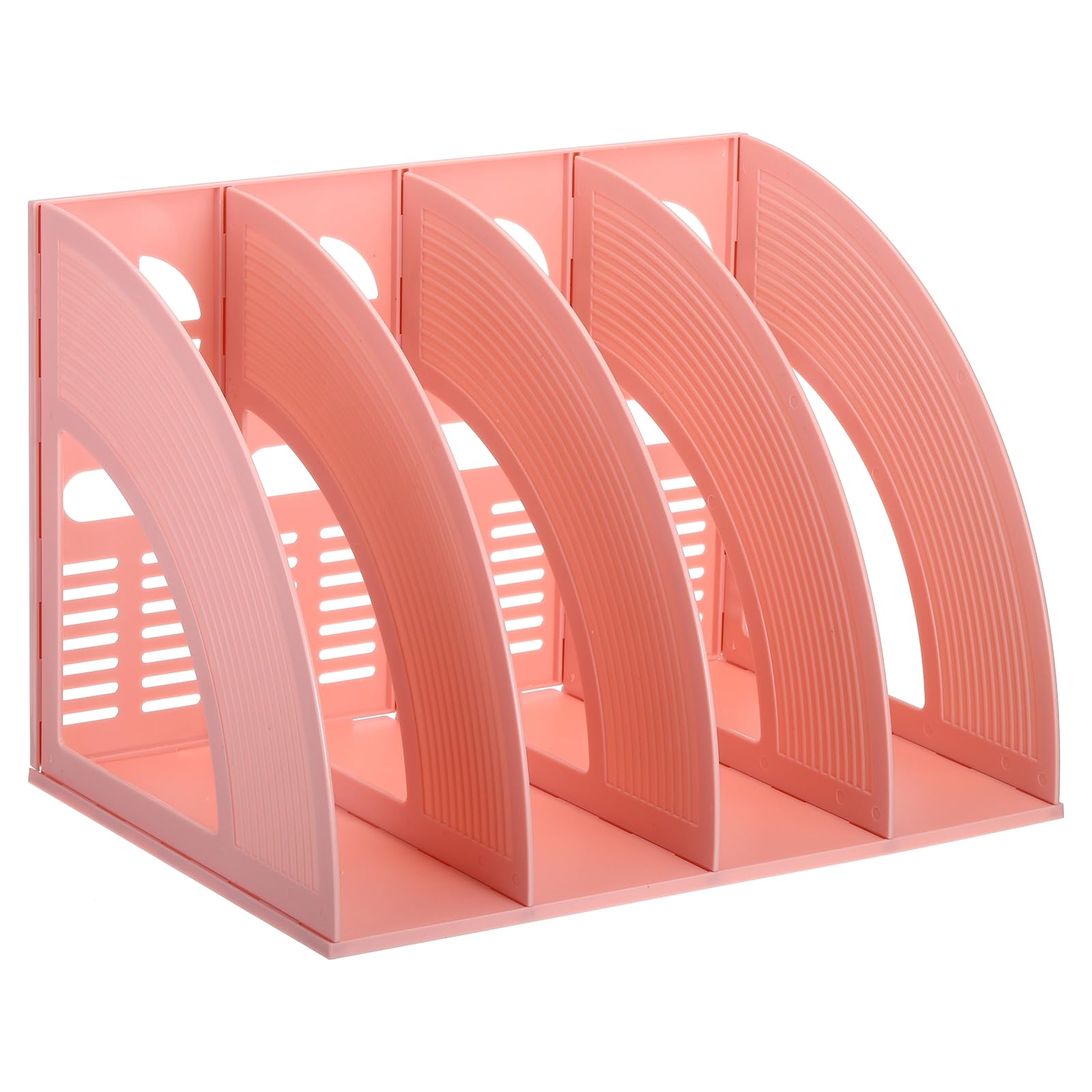 PATIKIL Magazine File Holder, Plastic Vertical 4 Compartment Desktop File Book Newspaper Notebook Storage Rack Bookshelf Folder Organizer for Office, Pink