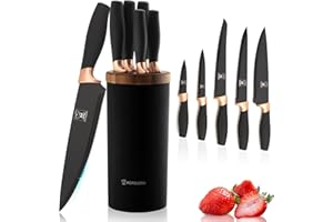 Knife Block Set Universal Round Knife Holder Removable Knife Holder Easy to Clean Space Saving with 5 Knives Kitchen.