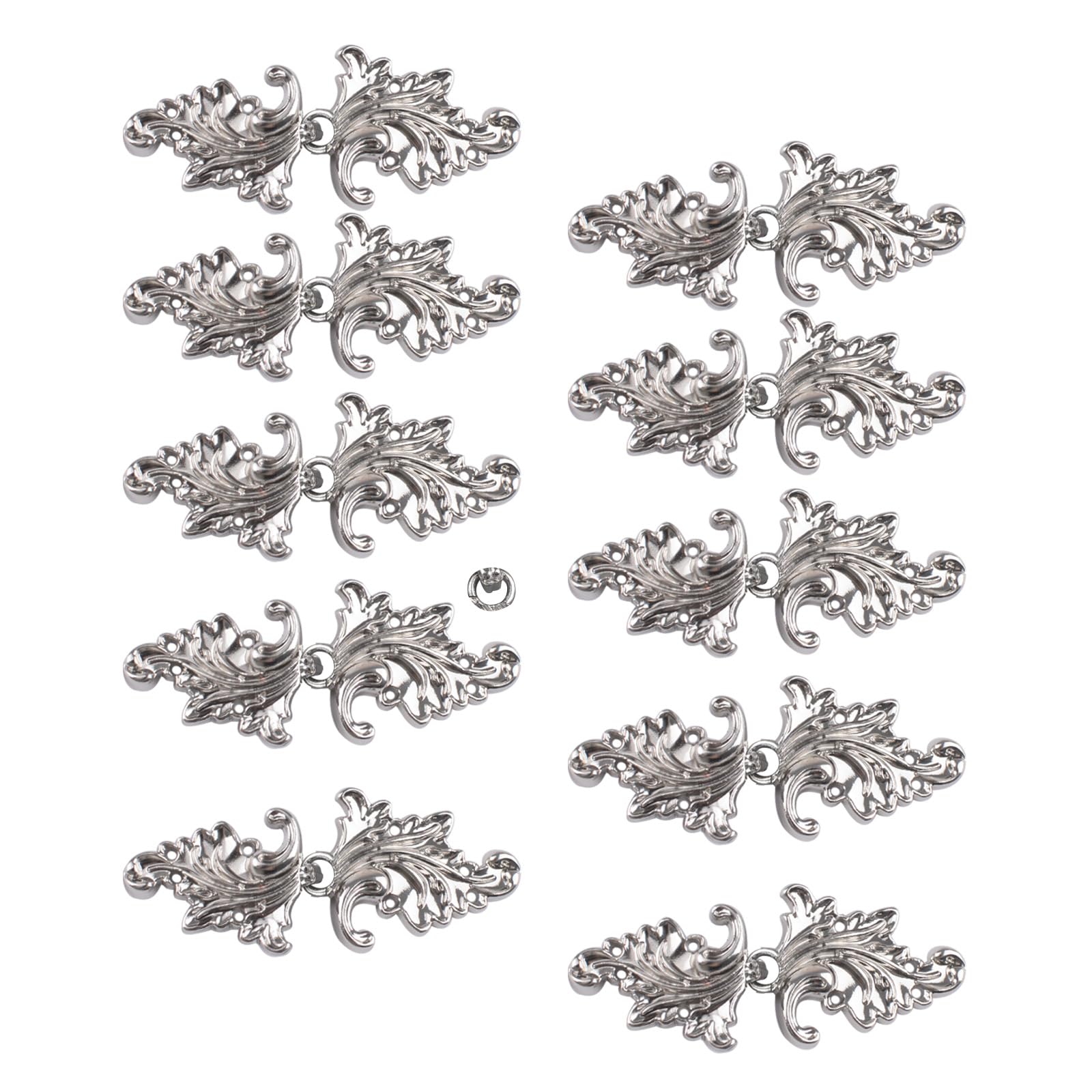 CRAFFANCY Cloak Clasp Fasteners, 10 Pairs Vintage Cape Sew On Hooks and Eyes Clasps Swirl Leaf Shape Cardigan Clips for Clothing Sweater Shawl, White Nickel(Style A)
