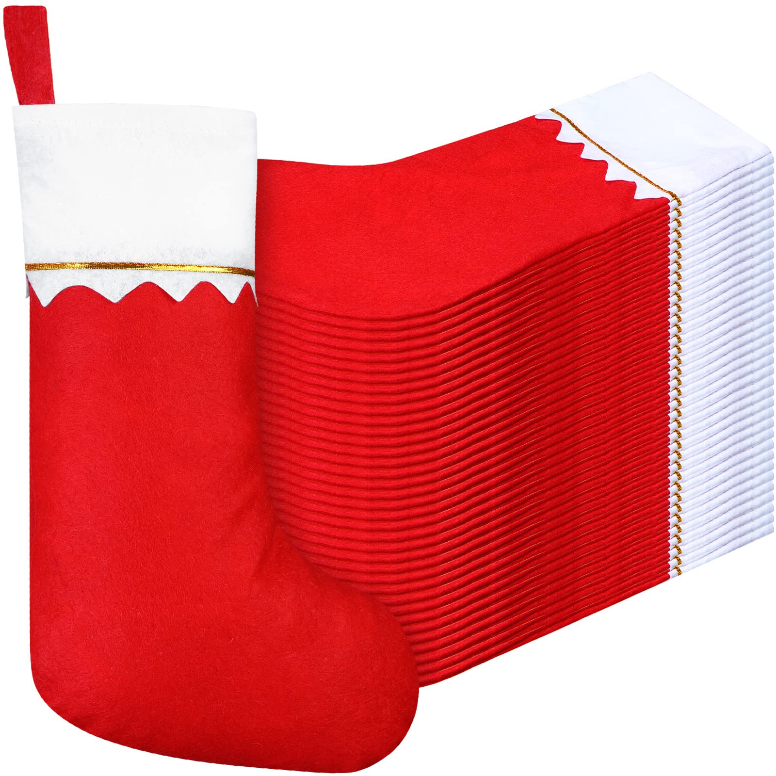 Photo 1 of **PARTIAL SET/MISSING SOME** Zubebe 48 Pcs Felt Christmas Stockings 15 Inch Christmas Stockings Xmas Decoration Stockings Rustic Christmas Santa Stockings for Christmas Holidays Bedroom Home Decorations (Red)
