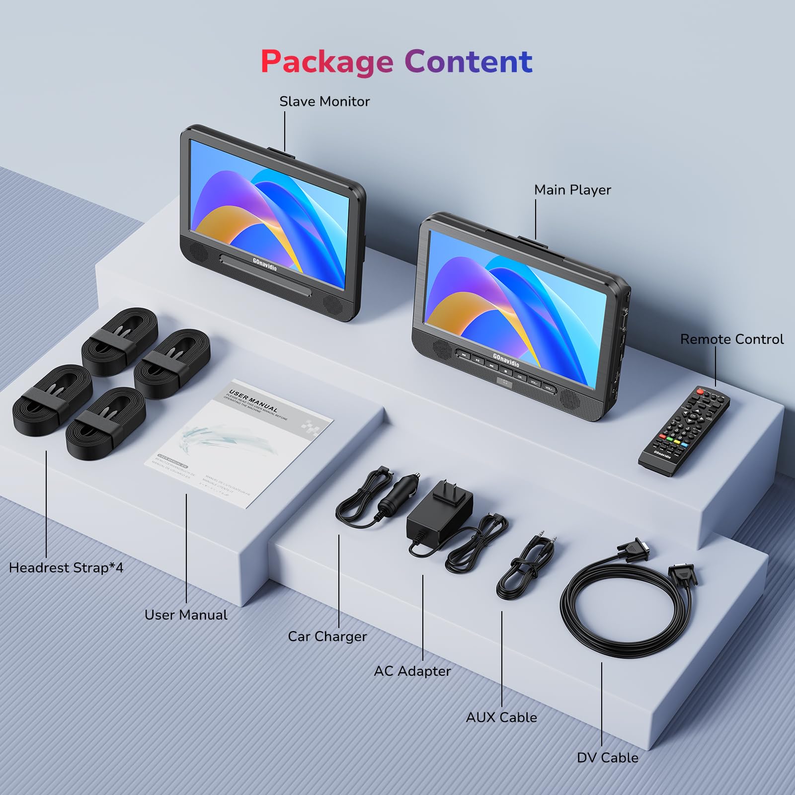 10.1'' Portable Blu Ray Players for Car with Rechargeable Battery, Dual Screen Blu Ray DVD Players Support 1080P Video, Dolby Audio, HDMI Out, Sync Screen, Last Memory, USB/SD, Play A Same Movie