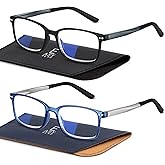 EASY READ 2 Pairs Sporty Style Reading Glasses for Men,Rectangular TR90 Blue Light Blocking Readers with Spring Hinge