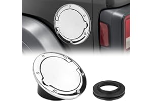 PARFYTER Fuel Filler Door Cap Electroplate Silvery Gas Cover Cap Compatible with Jeep Wrangler 2007-2017 JK & Unlimited 2 door and 4 door + US Flag stickers cross bar Accessories，Aluminum+ABS Accessories