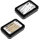 Nogeqi 2 Pcs Cotton Swab Holder Travel Portable Travel Floss Picks Case, Small Metal Tin Box with Lid, Empty Small Metal Storage Box for Cotton, Swabs, Hair Ties, Floss (Black)