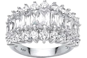 PALM BEACH JEWELRY PalmBeach Platinum-plated Sterling Silver Emerald Cut Cubic Zirconia Anniversary Ring Sizes 5-10