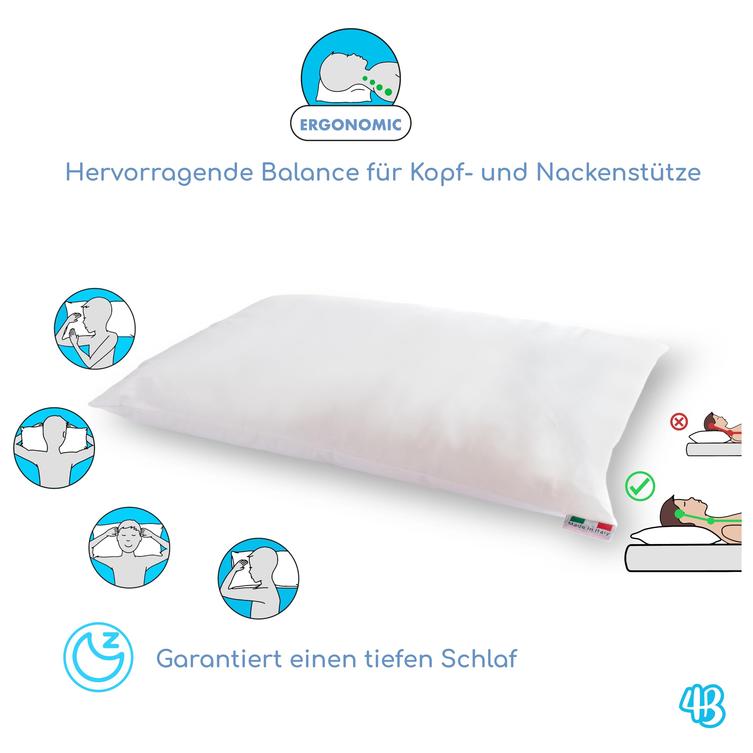 4BABIES - kinderkopfkissen 40x60, Baby Kissen ab 1 Jahr Atmungsaktiv, Antiallergisch mit Futter 100% italienische Baumwolle, Hypoallergen, Milbendicht 6