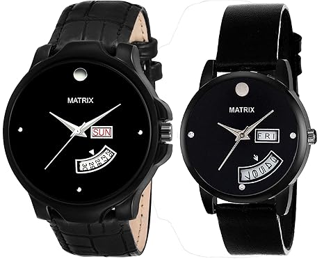 Analogue Black Dial Day and Date Functional Couple Watch for Men & Women (BAE-19)