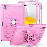 MoKo for iPad (A16) 11th/10th Generation Case 2025/2022, Heavy Duty Shockproof Dual Layer Full Body Protective Cover, Built-in Screen Protector and Kickstand for iPad 11/10.9 Inch, Flowers Pink