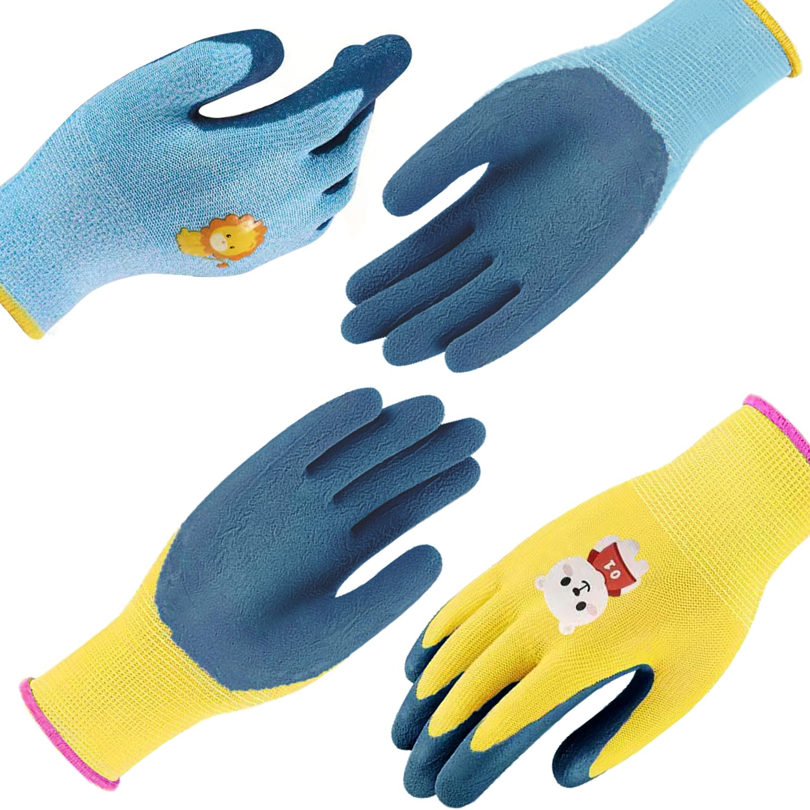 OLSON DEEPAK Waterproof Children Gardening Gloves for Boys and Girls,Breathable Rubber Coated Childrens Fishing Gloves with Non-Slip Grip (Blue+Yellow, 5 (Age 9-12)