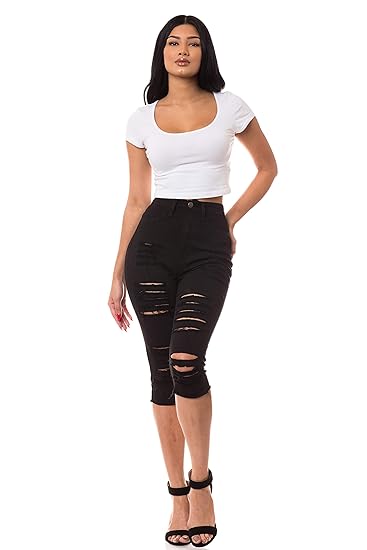 black ripped capri jeans