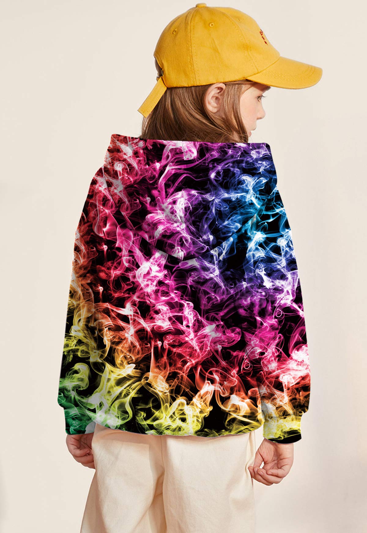 Boys Girls Fashion Hoodies Colorful Smoke Long Sleeve Autumn Sweatshirt Epic Realistic Vivid Prined Coolest Clothes for Sports Casual Wear School Yellow Red Blue 6Y 7Y (Colorful Smoke,S)