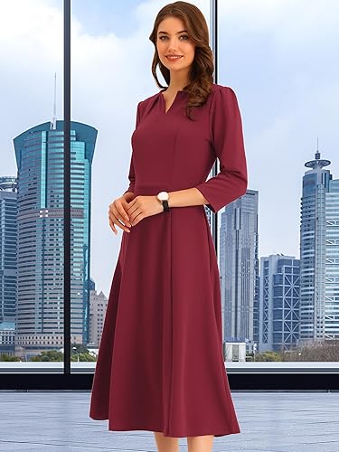 Allegra K Women's 3/4 Sleeve Dresses V Neck Elegant A-Line Work Business Formal Midi Dress with Pockets Medium Burgundy in Kenya | Whizz Dresses Allegra K Women's 3/4 Sleeve Dresses V Neck Elegant A-Line Work Business Formal Midi Dress with Pockets Medium Burgundy in Kenya | Whizz Dresses