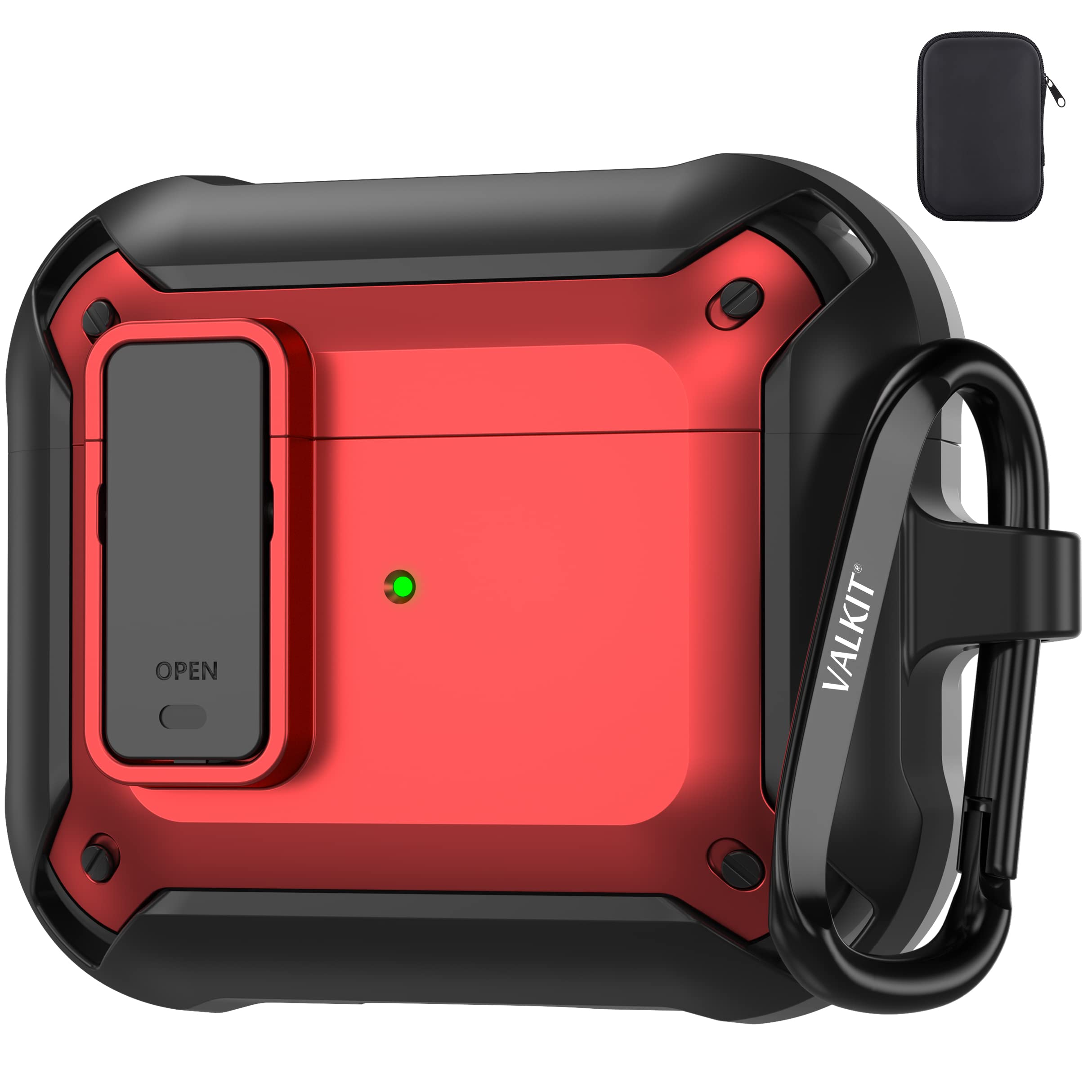 Photo 1 of Valkit for Airpods 3rd Generation Case Cover with Lock, Military Armor Cool AirPods 3 Case with Keychain for Men Women Hard Shell Shockproof Air Pod 3 Case for AirPod 3rd Gen Case 2021,Black/Red