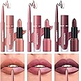 LANGMANNI 3 in 1 Matte Velvet Lipstick Set-Lip Liner,Lip Gloss and Lipstick Combo,Perfect for Natural Lip Contour,Waterproof And Longlasting Effect Lip Makeup,Unique Festival Gift (#02+04+06)