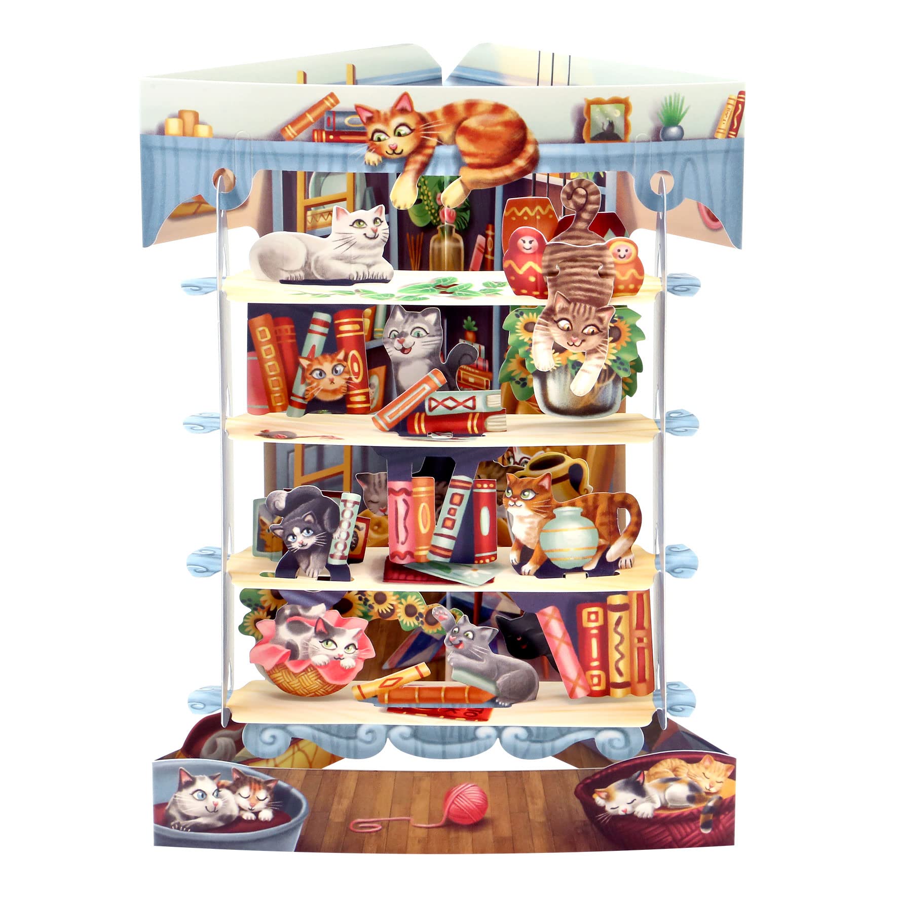 SANTORO Swing Card, 3D Pop Up Greeting Card - Cats In The Library - For Her, For Mum, Book & Cat Lover, Birthday, Mothers Day